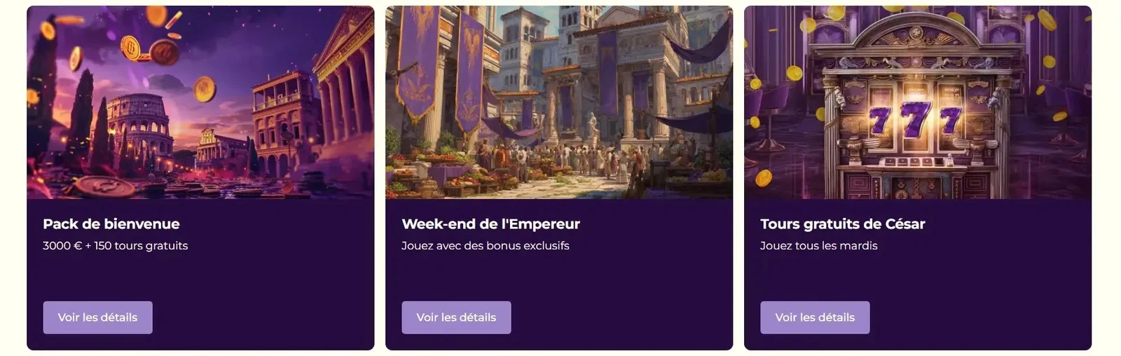 Offres Julius Casino : pack de bienvenue, Week-end de l'Empereur et tours gratuits de César